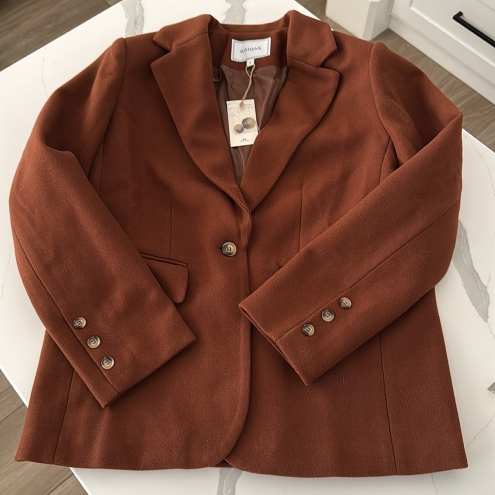 Rihoas The Solid Collared Single Button Blazer Br… - image 8